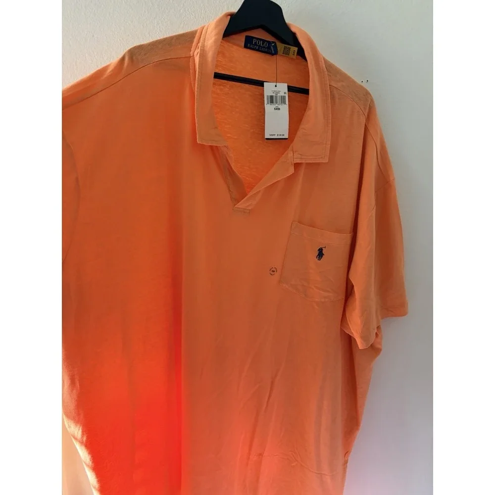 NWT Polo Ralph Lauren Men's Orange Short Sleeve Polo Shirt Pocket Size 5XB $138